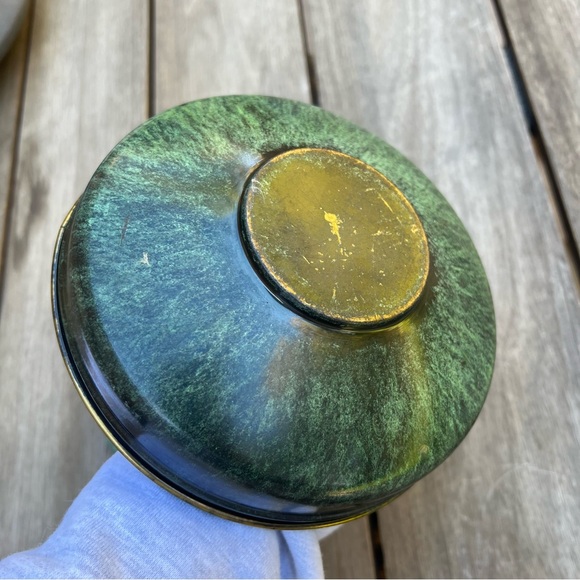 Vintage Dayagi Israel Mosaic Enamel Brass Bowl with Lid Green Patina - Picture 8 of 8